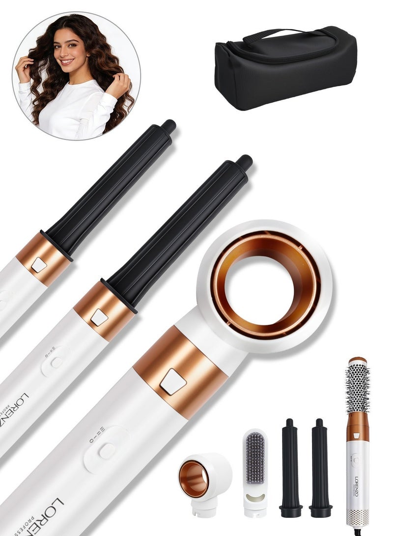 Lorenzo 5 In 1 Hair Dryer Brush Hot Comb Set 1000W Hot Air Hair Curler and Straightener Styling Tool Comb Curling Brush Suitable for Women Hair Types - White Gold - Image 1